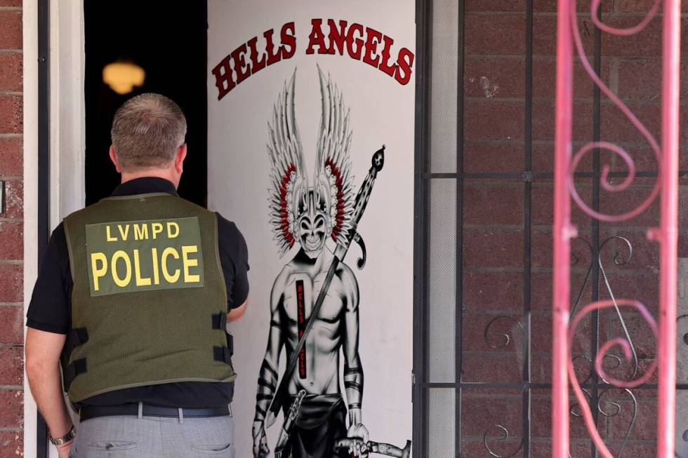 Las Vegas and Henderson police raid the Hells Angels headquarters on East Bonanza Road on Wedne ...