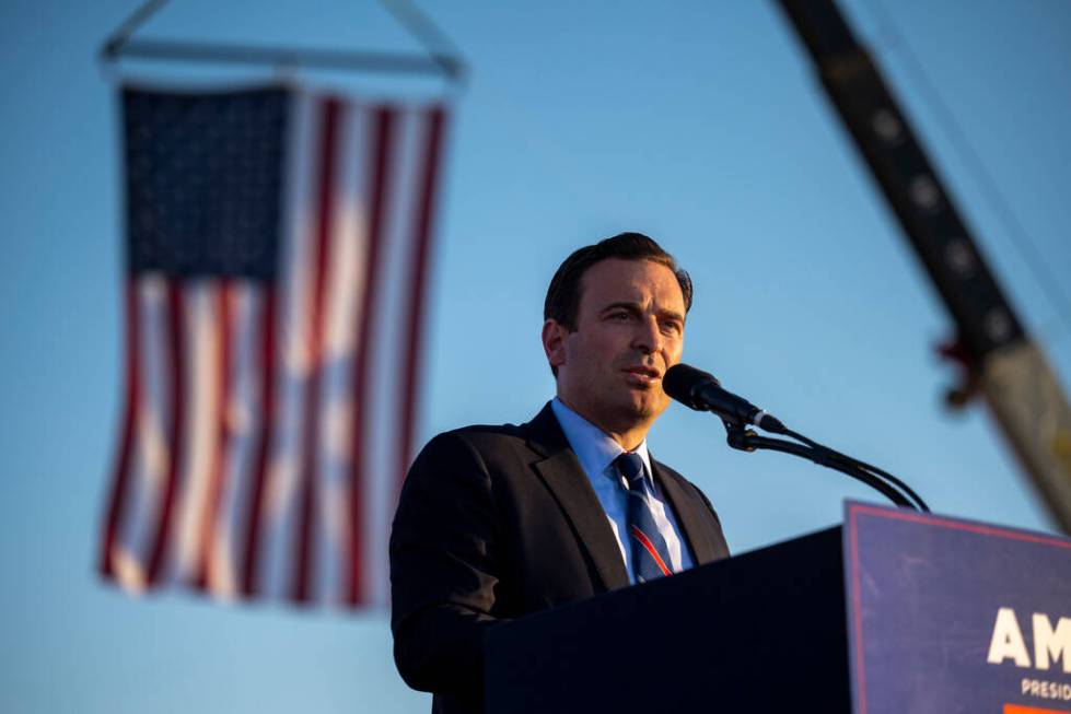 Adam Laxalt, GOP candidate for U.S. Senate, speaks at a rally for former President Donald Trump ...