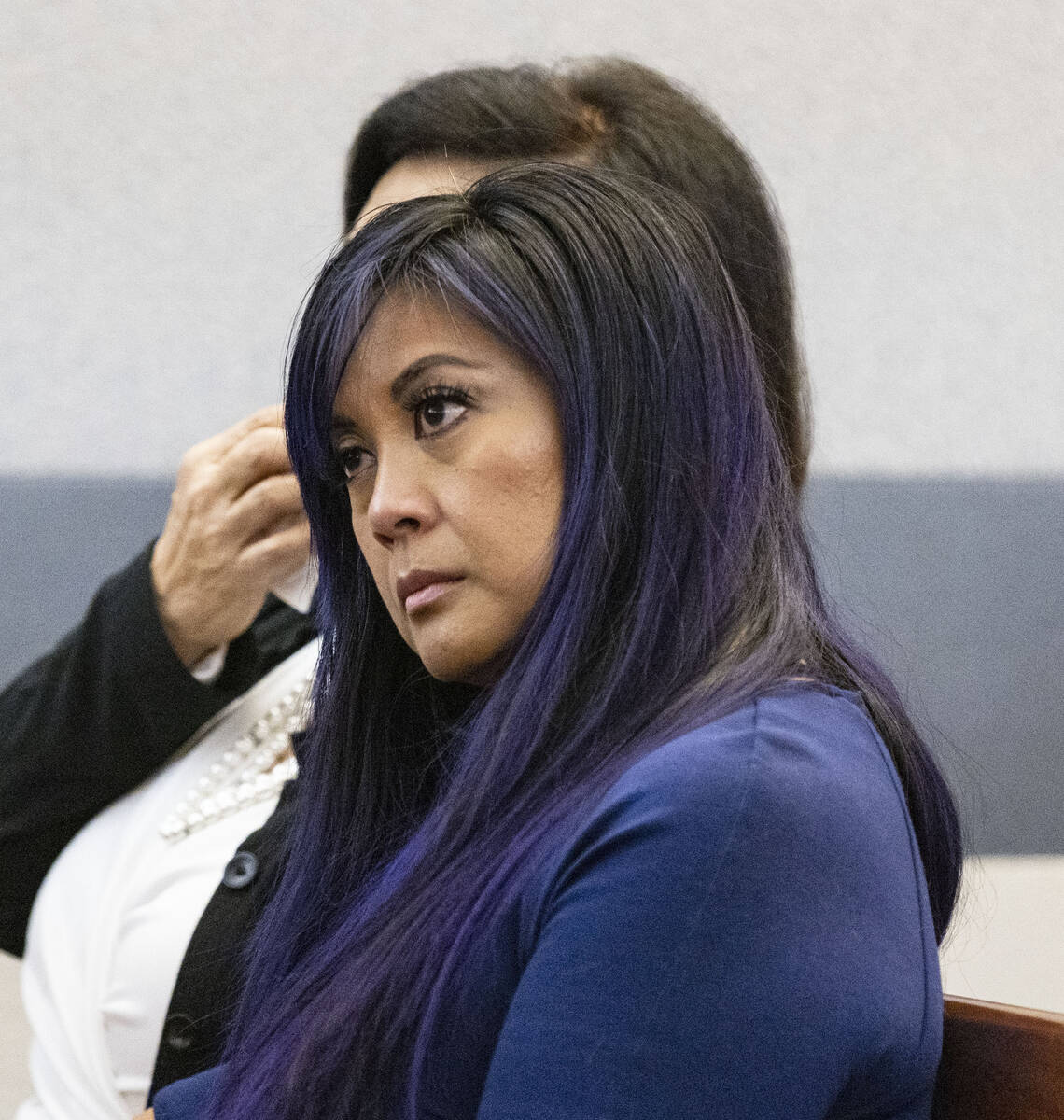 Mae Ismael, right/front, attends a bail hearing for her husband Robert Telles, accused in death ...