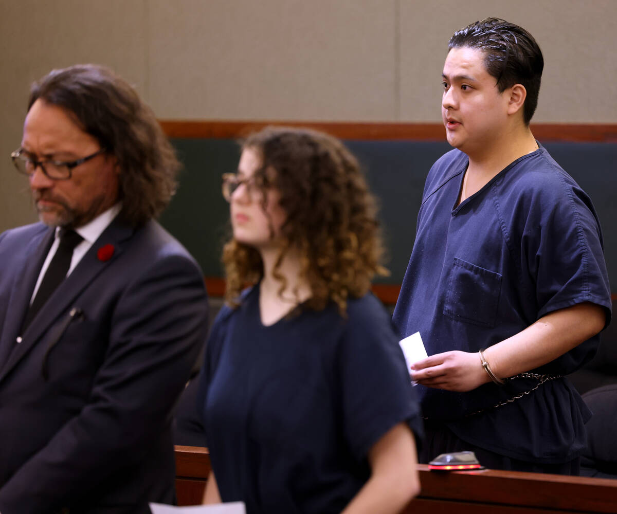 Aaron Guerrero reads a statement during his sentencing hearing at the Regional Justice Center i ...