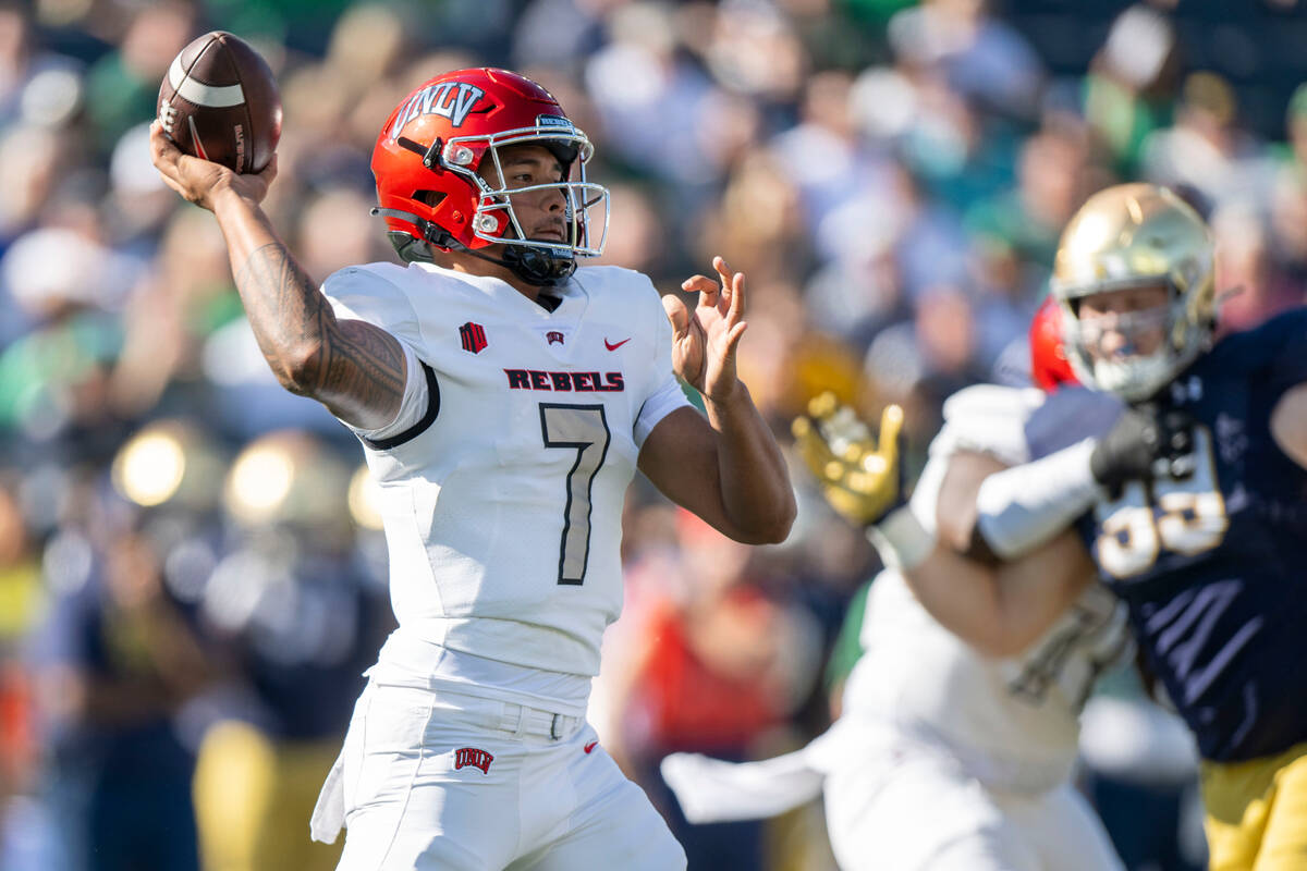 UNLV quarterback Cameron Friel (7) throws a pass during the first quarter of an NCAA college fo ...