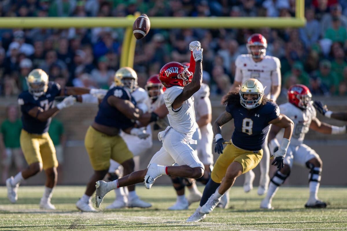 UNLV wide receiver Kyle Williams (1) misses a pass during the second half of an NCAA college fo ...