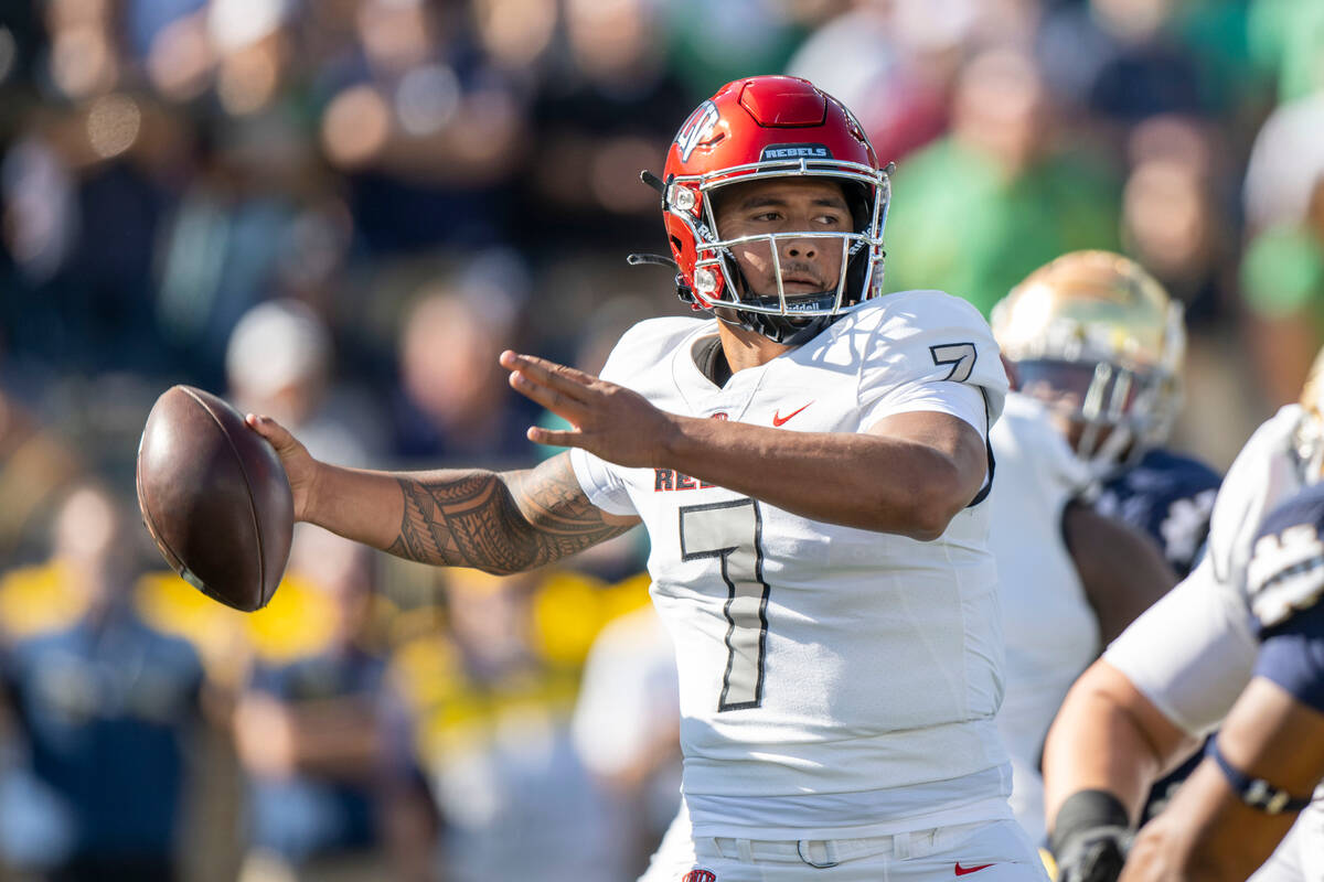 UNLV quarterback Cameron Friel (7) throws a pass during the first quarter of an NCAA college fo ...