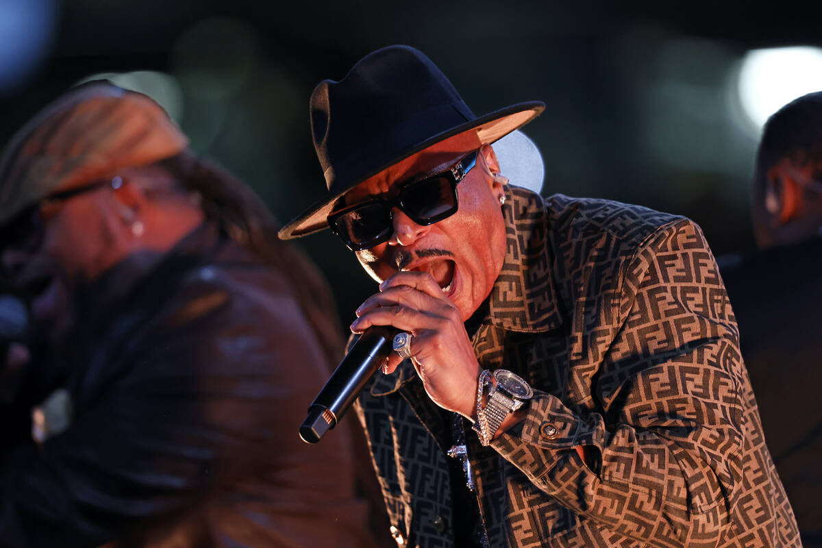 Hen Dogg of The Sugarhill Gang performs at halftime during an NFL football game between the New ...