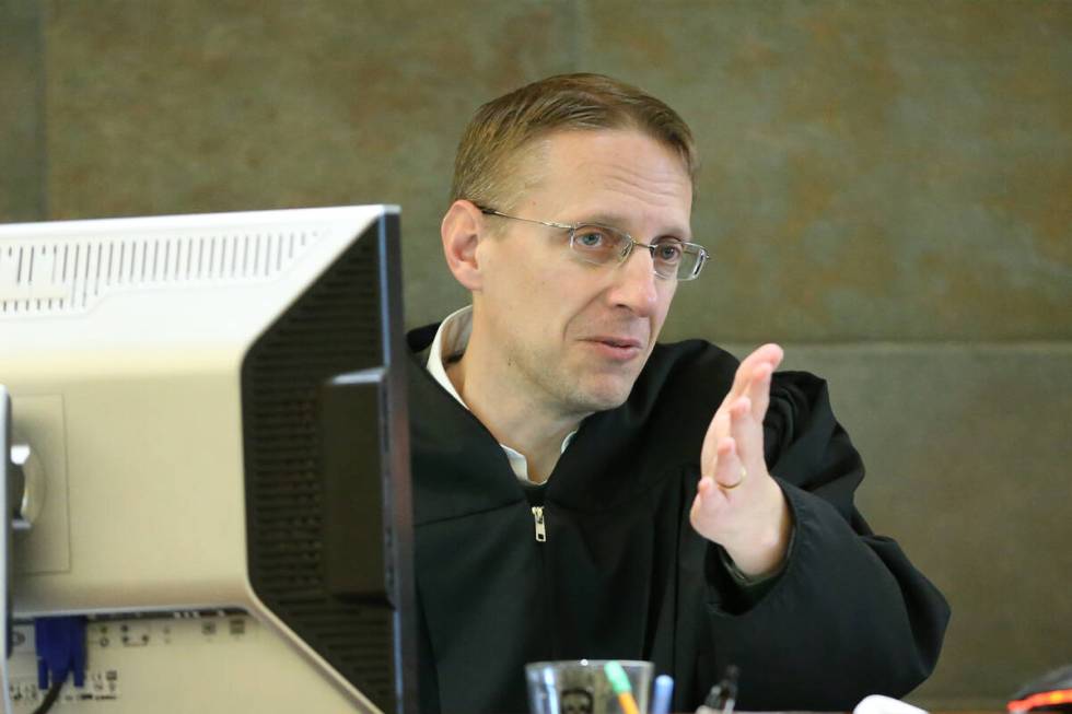 District Judge Joe Hardy Jr. speaks at the Regional Justice Center in Las Vegas on Feb. 20, 201 ...