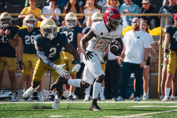 UNLV running back Courtney Reese carries against Notre Dame on Saturday, Oct. 22, 2022, in Sout ...