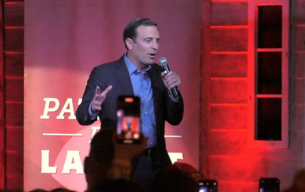 Adam Laxalt speaks during a campaign event at Stoney’s Rockin’ Country in Las Vegas on Frid ...