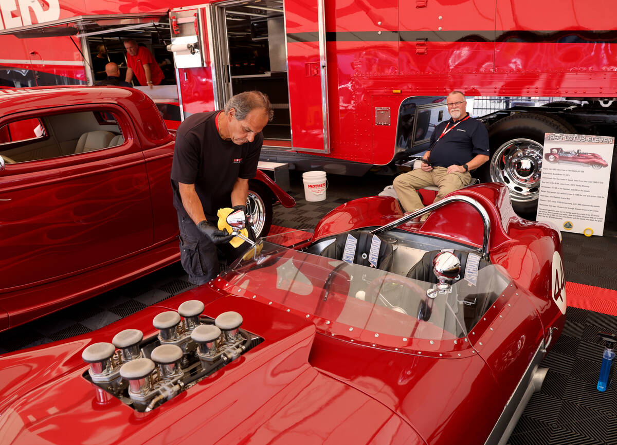 Tyrone Canterino of Mothers polishes, waxes and cleaners, prepares a 1960 Lotus Eleven ahead of ...