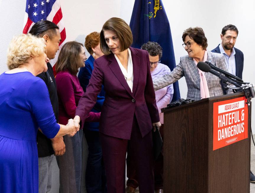 U.S. Sen. Catherine Cortez Masto, second left, and Sen. Jacky Rosen joined Jewish community lea ...