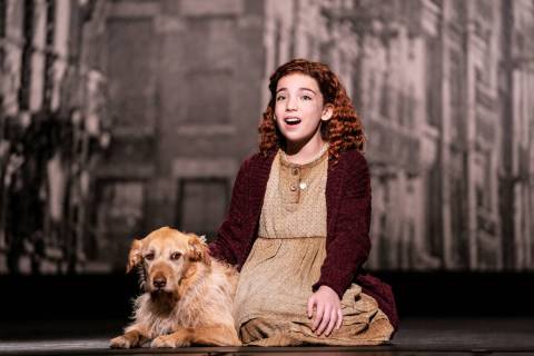 Ellie Pulsifer as Annie and Addison as Sandy in the 2022 company of ANNIE. Photo credit_ Matthe ...