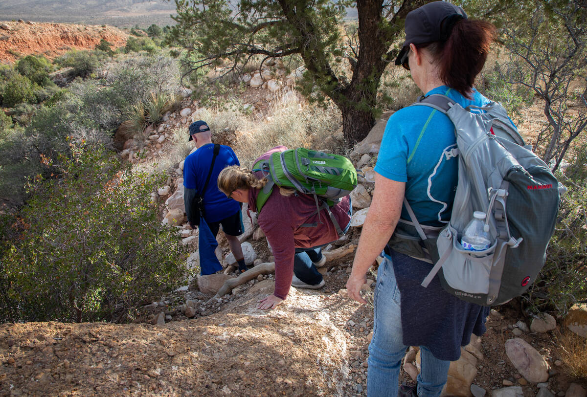 Las Vegas Overweight Hikers for Health group members, from right, Ronna Reed, 59, Sarah Alderks ...