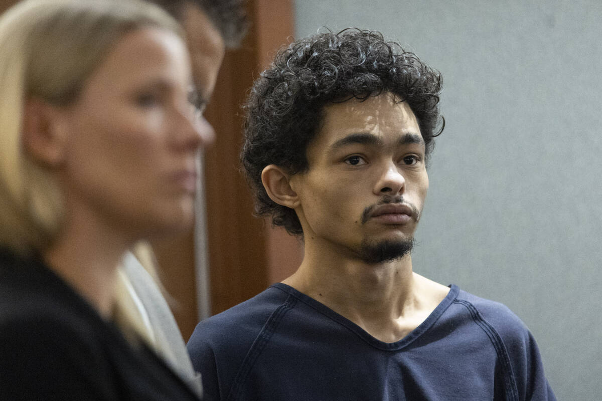 Tyson Hampton, accused of shooting and killing a Las Vegas police officer, appears for a court ...