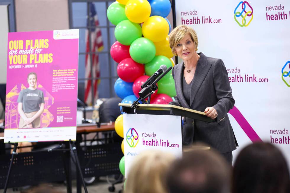 U.S. Rep. Susie Lee, D-Nev., speaks during a news conference kicking off the start of the state ...