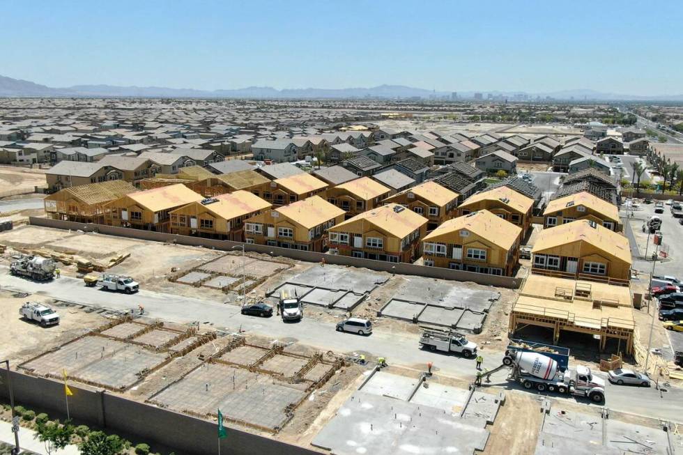 An aerial view of housing developments near North Decatur Boulevard and Farm Road in North Las ...