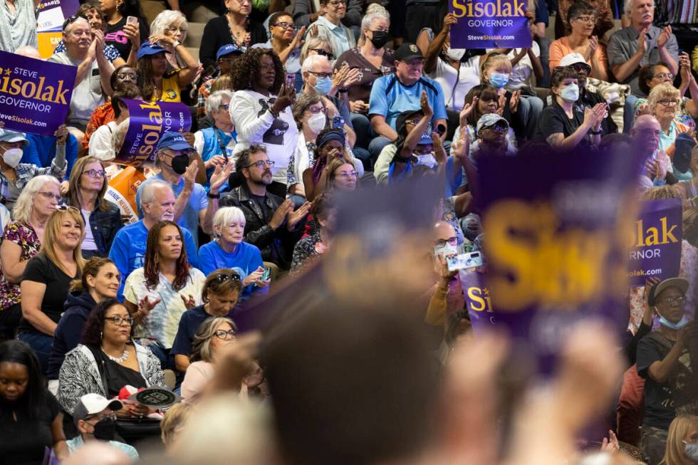 People attend a campaign rally organized by Nevada Democratic Victory at Cheyenne High School i ...