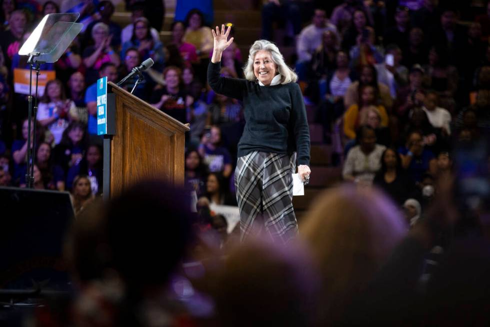 Rep. Dina Titus takes the stage during a campaign rally organized by Nevada Democratic Victory ...