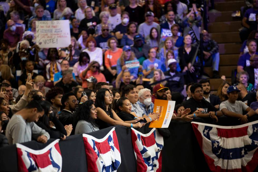People attend a campaign rally organized by Nevada Democratic Victory at Cheyenne High School i ...