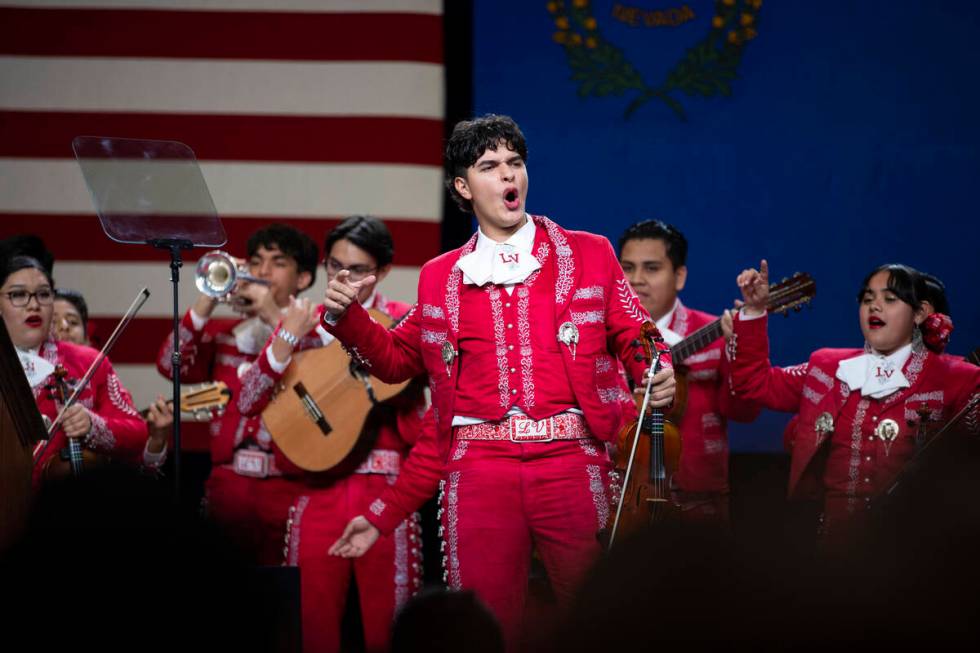 Members of the Las Vegas High School student mariachi perform during a campaign rally organized ...