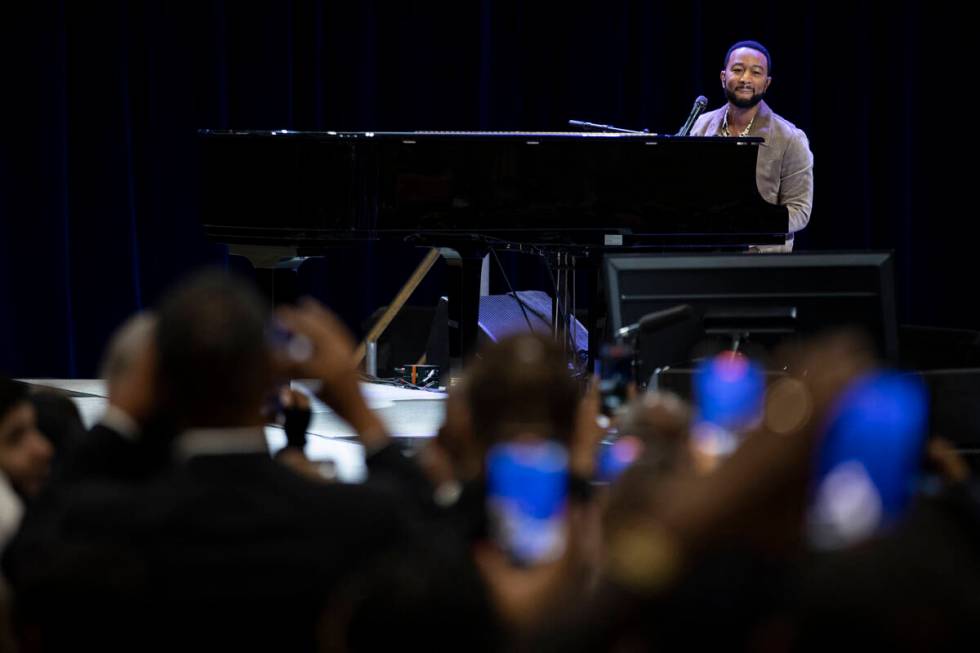 Musician John Legend performs during a campaign rally organized by Nevada Democratic Victory at ...