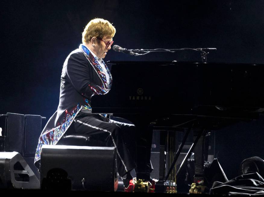 Elton John performs during his ''Farewell Yellow Brick Road,'' final tour at Allegiant Stadium, ...