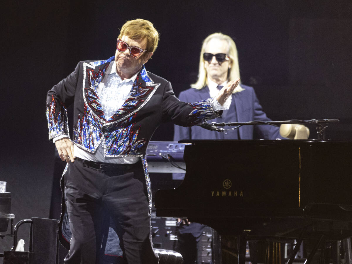 Elton John acknowledges the crowed during his ''Farewell Yellow Brick Road,'' final tour at All ...