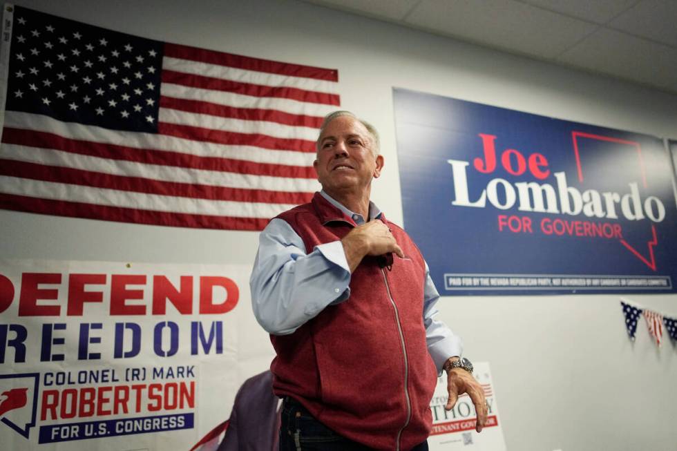 Clark County Sheriff Joe Lombardo, Republican candidate for governor of Nevada, waits to speak ...