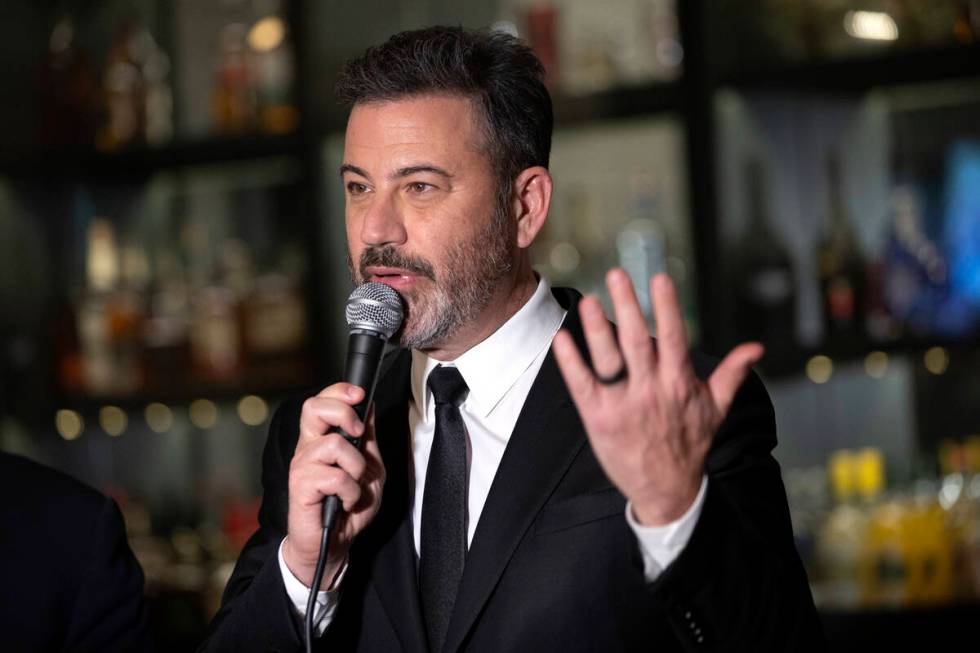 Jimmy Kimmel speaks to a crowd during a reopening event for his venue Jimmy Kimmel’s Com ...