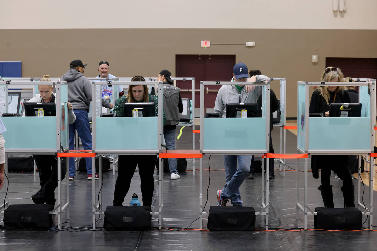 Voters cast their ballots on Election Day at Desert Breeze Community Center in Las Vegas Tuesda ...