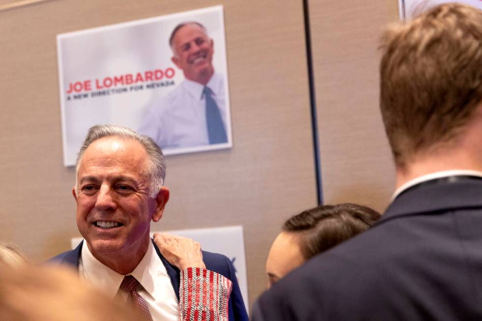 Clark County Sheriff Joe Lombardo, Republican candidate for governor of Nevada, greets attendee ...