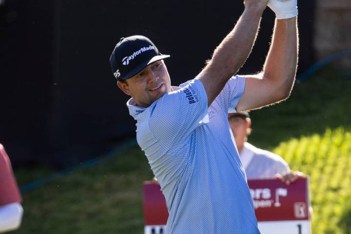 Taylor Montgomery watches his drive from the tenth during the first round of the Shriners Child ...