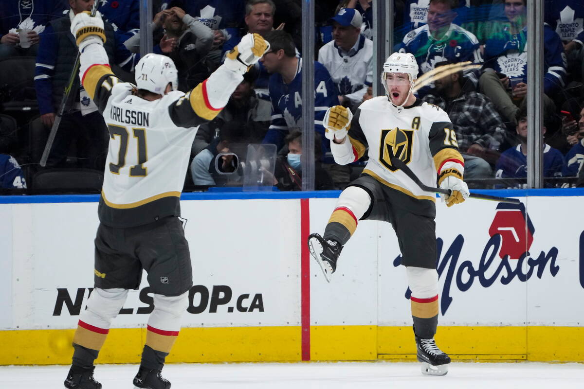 Vegas Golden Knights forward Reilly Smith (19) reacts after scoring the game winning goal in ov ...