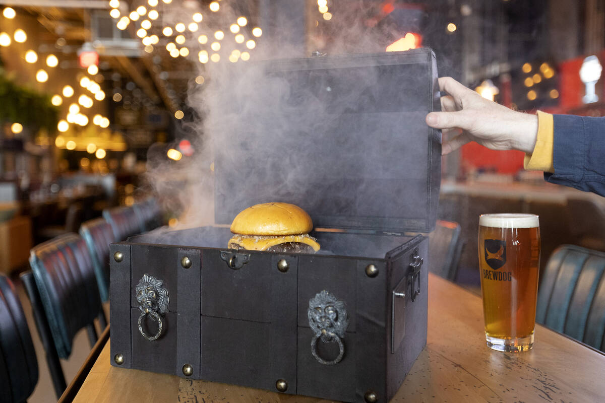 The wagyu burger is displayed at the new BrewDog atop Showcase Mall on Friday, Nov. 18, 2022, i ...
