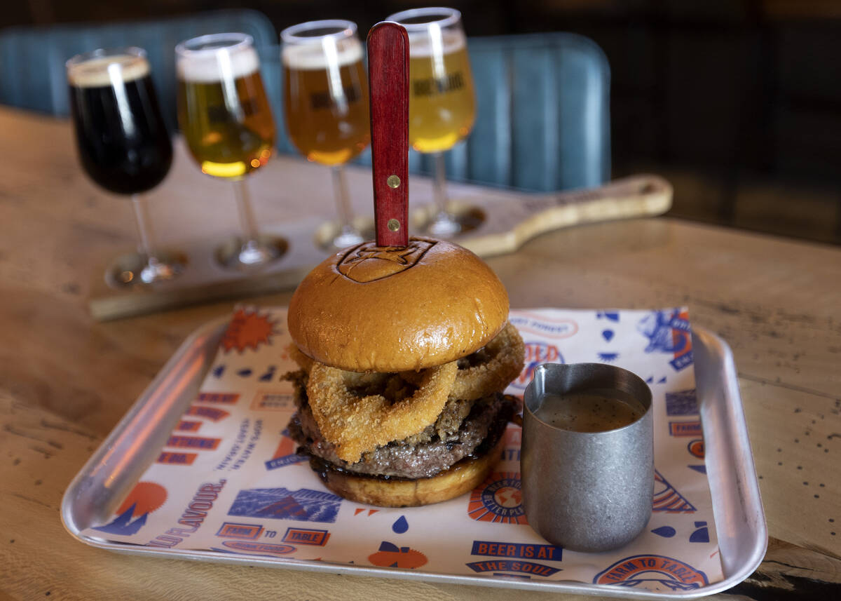 The Flying Scotsman burger at the new BrewDog atop Showcase Mall on Friday, Nov. 18, 2022, in L ...
