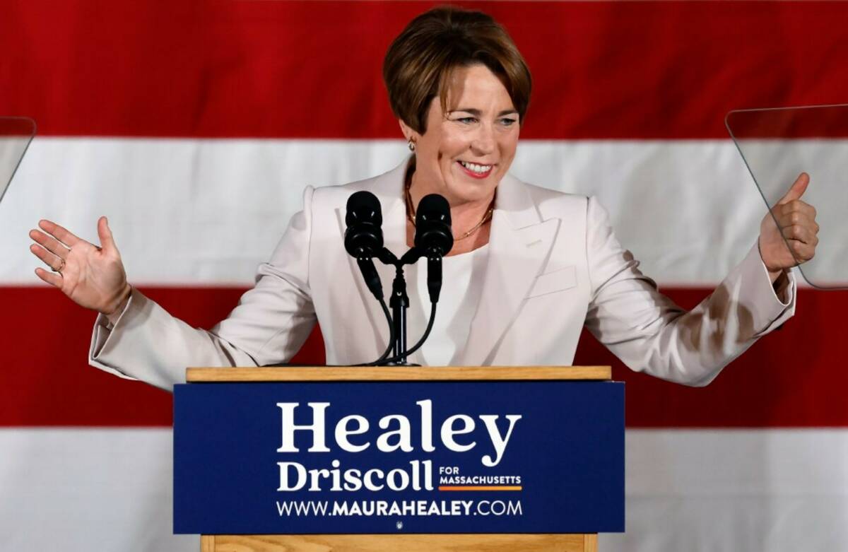 Massachusetts Gov.-elect Maura Healey speaks during a Democratic election night party Tuesday, ...