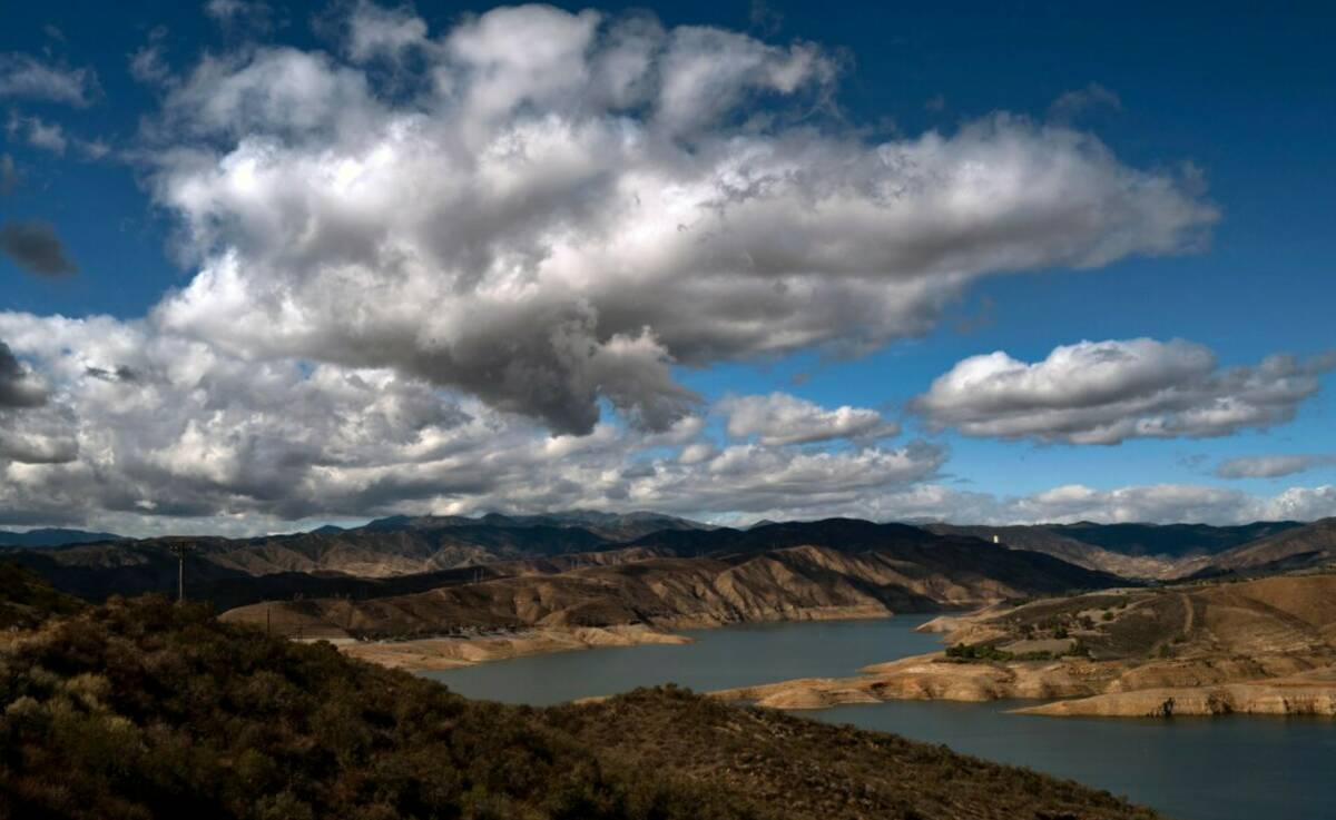 Passing storm clouds move over Castaic Lake in Caustic, Calif. on Wednesday, Nov. 9, 2022. (AP ...