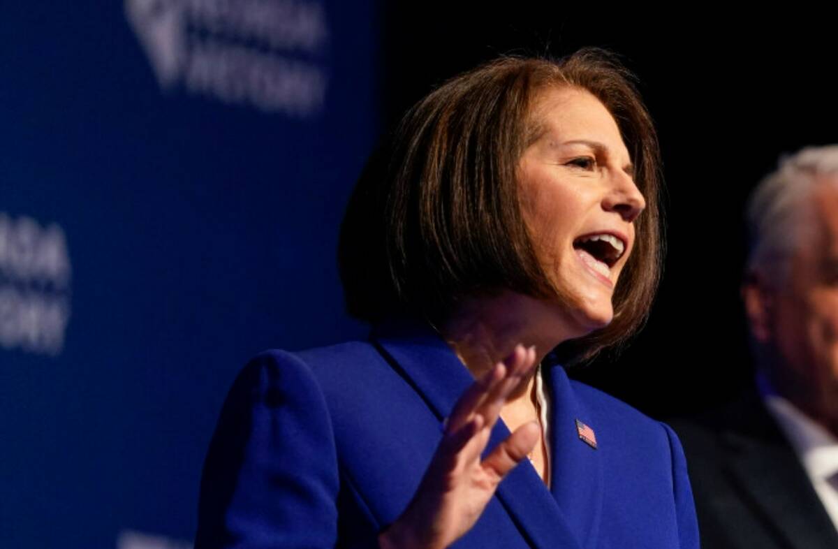 Sen. Catherine Cortez Masto, D-Nev., speaks during an election night party hosted by the Nevada ...