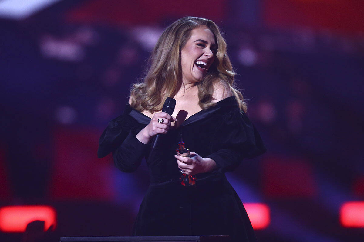 Adele on stage to accept the award for Album of the Year at the Brit Awards 2022 in London Tues ...