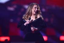 Adele on stage to accept the award for Album of the Year at the Brit Awards 2022 in London Tues ...