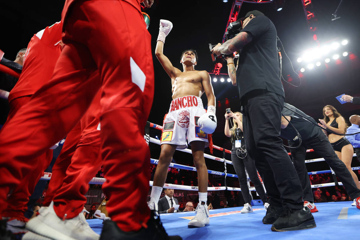 Emiliano Fernando Vargas is introduced before the start of his lightweight fight against Julio ...