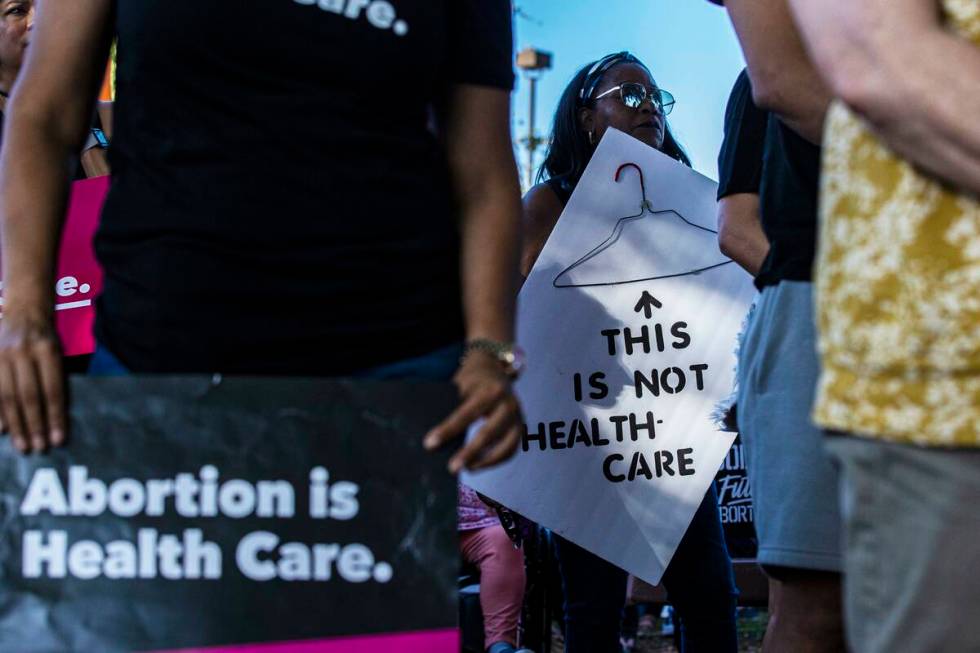 Demonstrators protest during a pro-abortion rally organized by Planned Parenthood of the Rocky ...