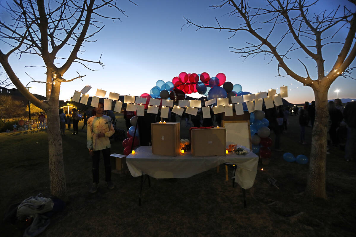 A memorial is set up, Friday, March 11, 2022, during a remembrance ceremony for Rex Patchett at ...
