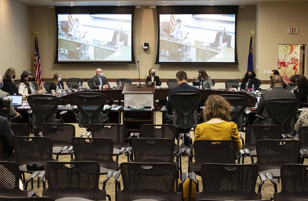 The Nevada System of Higher Education holds a meeting on Nov. 12, 2021, in Las Vegas. (Bizuayeh ...