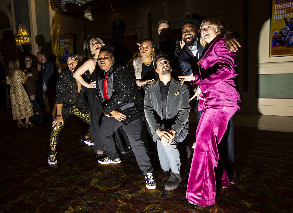 Lin-Manuel Miranda, co-creator of Freestyle Love Supreme, center right, poses with the cast at ...