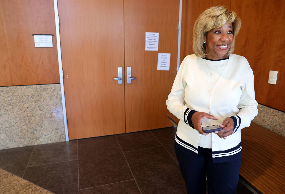 North Las Vegas Mayor-elect, Councilwoman Pamela Goynes-Brown, makes her way to council chamber ...
