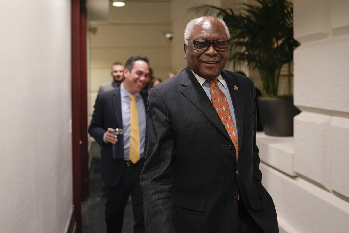 House Majority Whip Rep. James Clyburn, D-S.C., walks on Capitol Hill in Washington Thursday, N ...