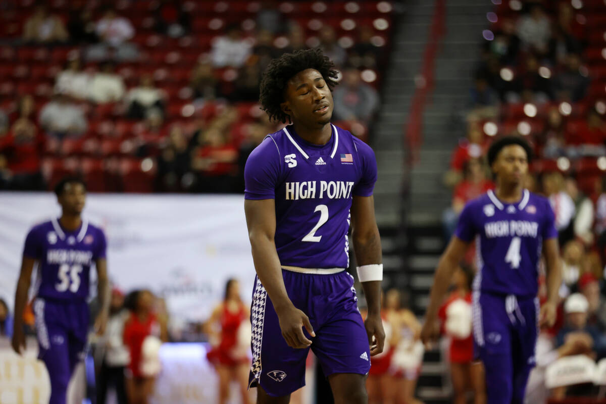 High Point Panthers guard Jaden House (2) reacts after a play during the first half of an NCAA ...