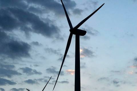 FILE - In this June 1, 2017 file photo, wind turbines, which are part of the Lost Creek Wind Fa ...