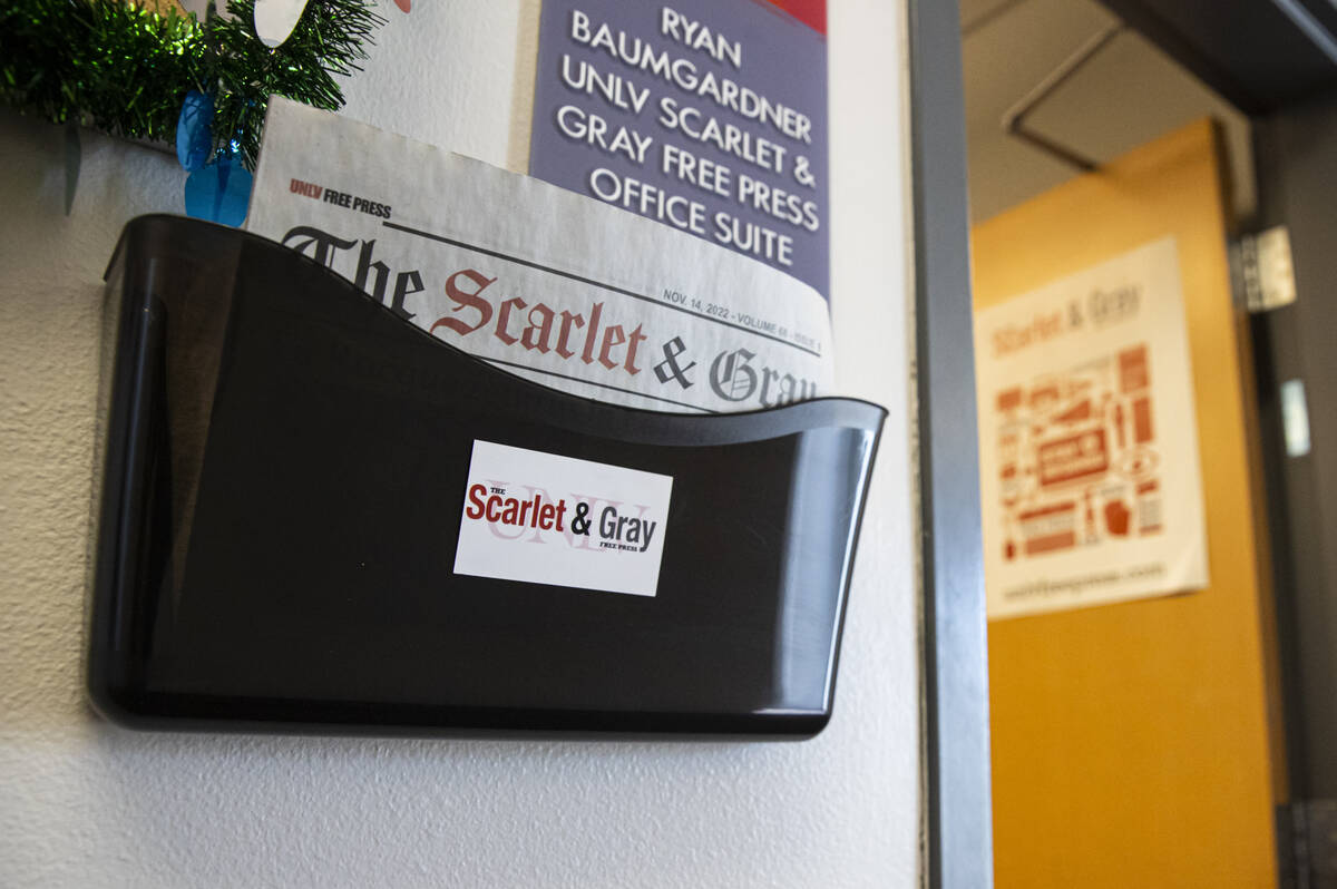 The entrance to The Scarlet & Gray Free Press at UNLV's Student Union on Wednesday, Nov. 23, 20 ...