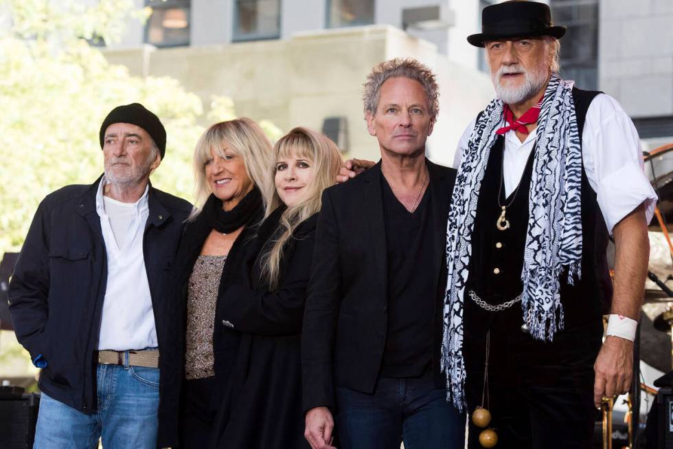 FILE - In this Oct. 9, 2014 file photo, John McVie, from left, Christine McVie, Stevie Nicks, L ...