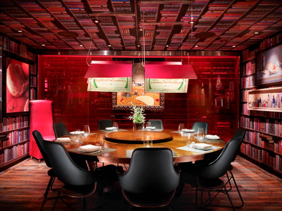 The Biblioteca Room of Jaelo in The Cosmopolitan of Las Vegas is the dining space for a sherry ...